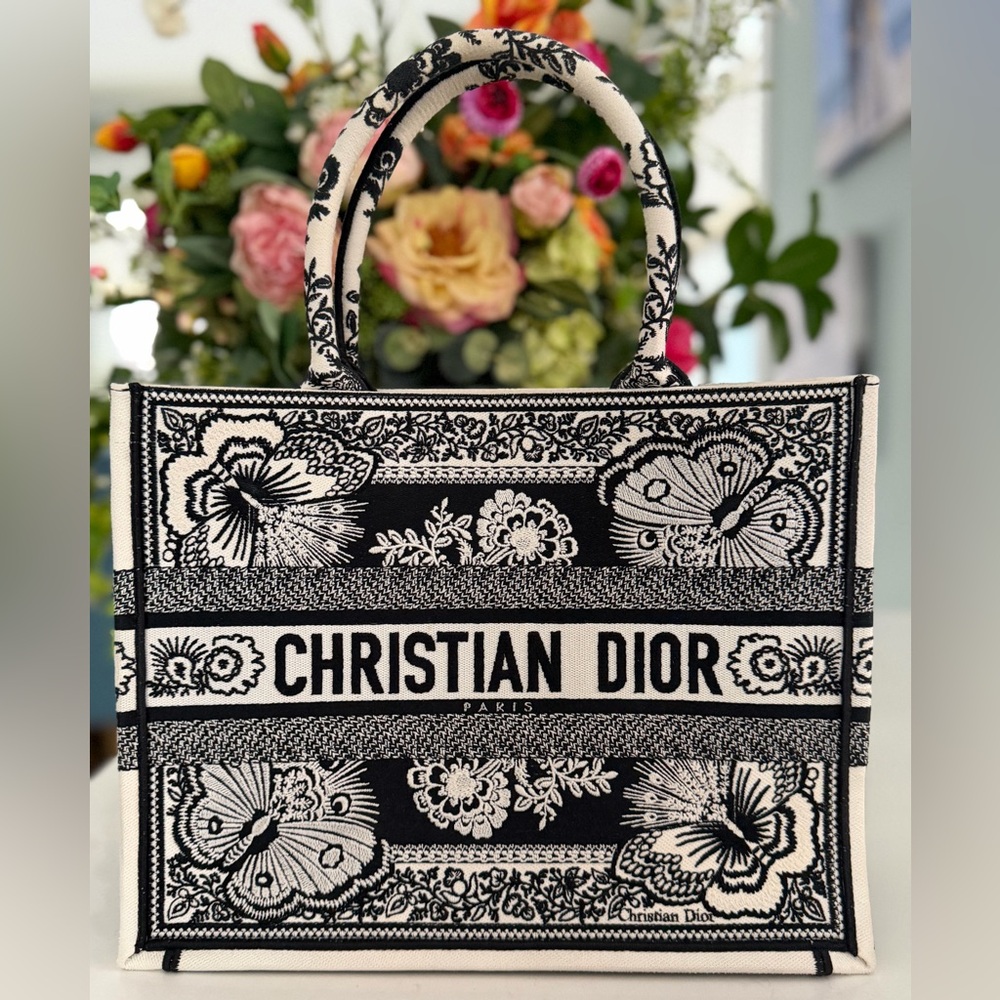 Christian Dior Canvas Butterfly Bandana Embroidered Medium Book Tote ~ 2 COA’s